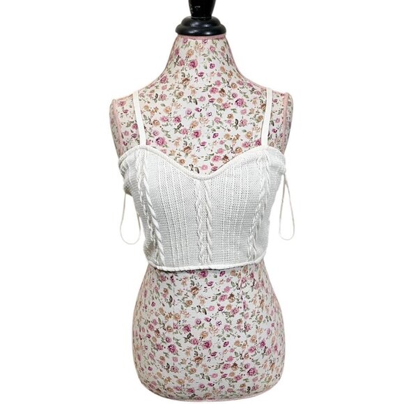 Zara White/Cream knit crop top with tie detail size large - Picture 1 of 2